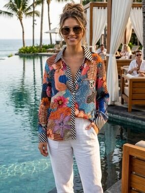 Endless Moon Vibrant Patterned Long Sleeve Shirt